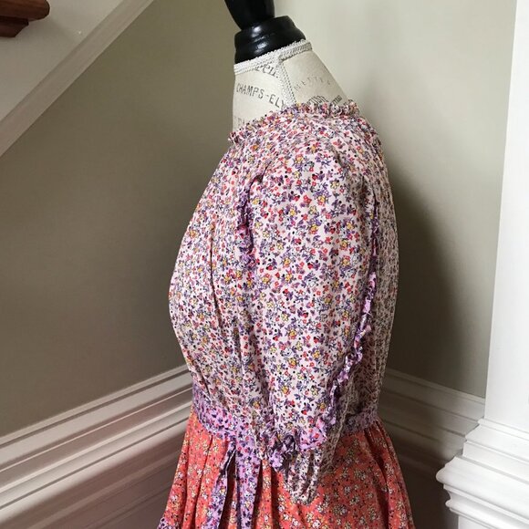 Ann Taylor Floral Fit & Flare Dress Womens 6 Orange Purple Crew Neck Mini Ruffle - Picture 11 of 13